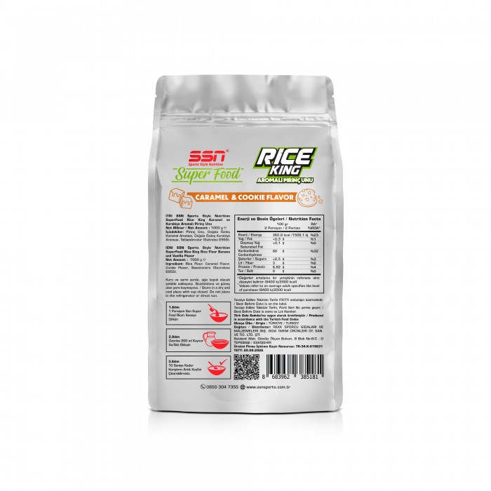 SSN Sports Style Nutrition SuperFood Rice King 1000 Gr  Aromalı Pirinç Unu ( Karamel ve Kurabiye )