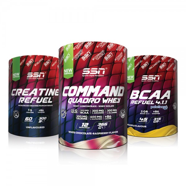 Fitness Eco Kombinasyonu 2 (SSN Command 366 gr Beyaz Çikolata & Ahududu+ SSN Bcaa 315 gr + SSN Creatine 300 gr)