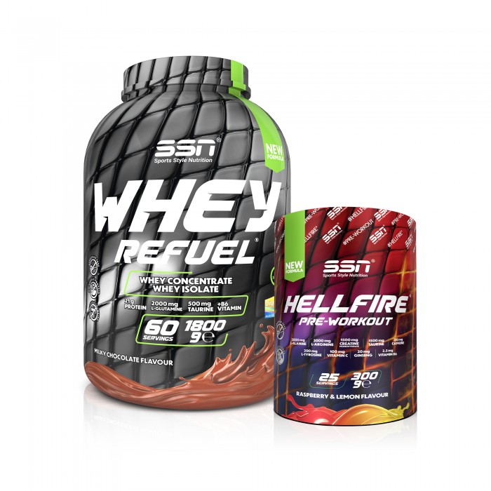 Refuel Kombinasyonu 3 ( SSN Whey Refuel Çikolata + SSN Hellfire Preworkout 300gr )