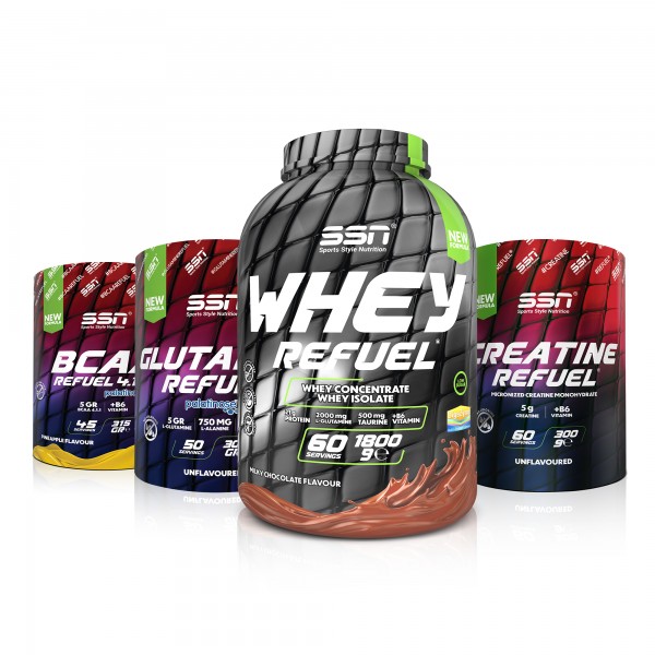 Refuel Mega Kombinasyonu 1 ( SSN Whey Refuel 1800g Çikolatalı + SSN Creatine 300g  + SSN Bcaa 315g + SSN Glutamine 300g )