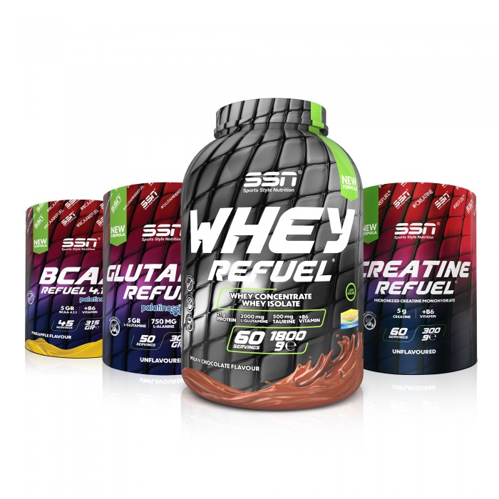 Refuel Mega Kombinasyonu 1 ( SSN Whey Refuel 1800g Çikolatalı + SSN Creatine 300g  + SSN Bcaa 315g + SSN Glutamine 300g )