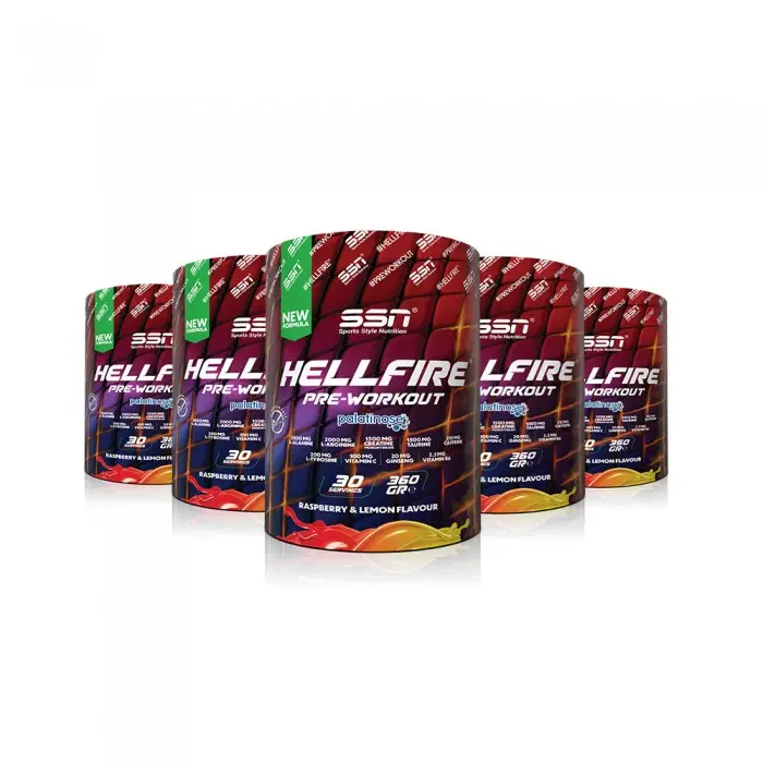 SSN Hellfire Pre Workout 315g Kombo Paket ( 5 x SSN Hellfire Ahududu