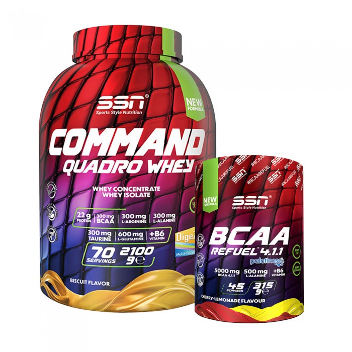 SSN Lean Muscle Pack Command Quadro Whey 2100G + SSN BCAA Refuel Cherry Lemonade