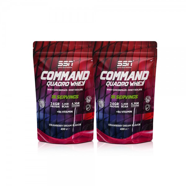 SSN Sports Style Nutrition Command Quadro Whey 900 Gr 30 Şase Çilekli (15 x 2 Doypacks) Kombinasyon