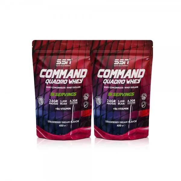 SSN Sports Style Nutrition Command Quadro Whey 900 Gr 30 Şase Çilekli (15 x 2 Doypacks) Kombinasyon