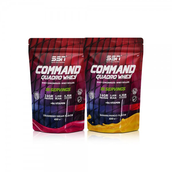 SSN Sports Style Nutrition Command Quadro Whey 900 Gr 30 Şase MIX Çilek - Muz Mango (15 x 2 Doypacks) Kombinasyon