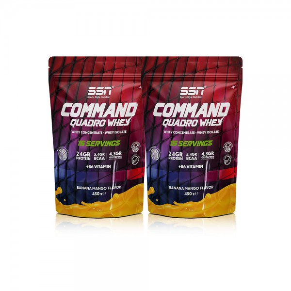 SSN Sports Style Nutrition Command Quadro Whey 900 Gr 30 Şase Muz Mangolu (15 x 2 Doypacks) kombinasyon
