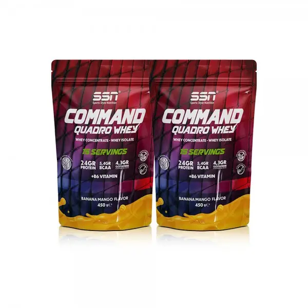 SSN Sports Style Nutrition Command Quadro Whey 900 Gr 30 Şase Muz Mangolu (15 x 2 Doypacks) kombinasyon