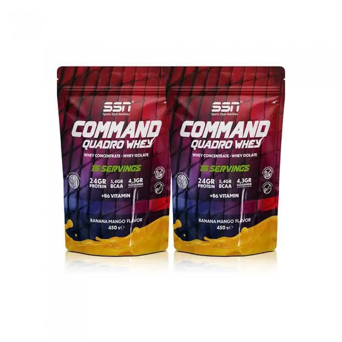 SSN Sports Style Nutrition Command Quadro Whey 900 Gr 30 Şase Muz Mangolu (15 x 2 Doypacks) kombinasyon