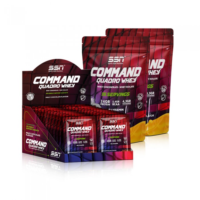 SSN Sports Style Nutrition Command Quadro Whey 1800 Gr 60 Şase MIX Çikolata-Muz Mango (30 x 1 box - 15 x 2 Doypacks) Kombinasyon