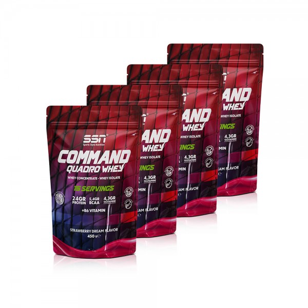 SSN Sports Style Nutrition Command Quadro Whey 1800 Gr 60 Şase Çilek (15 x 4 Doypacks) Kombinasyon