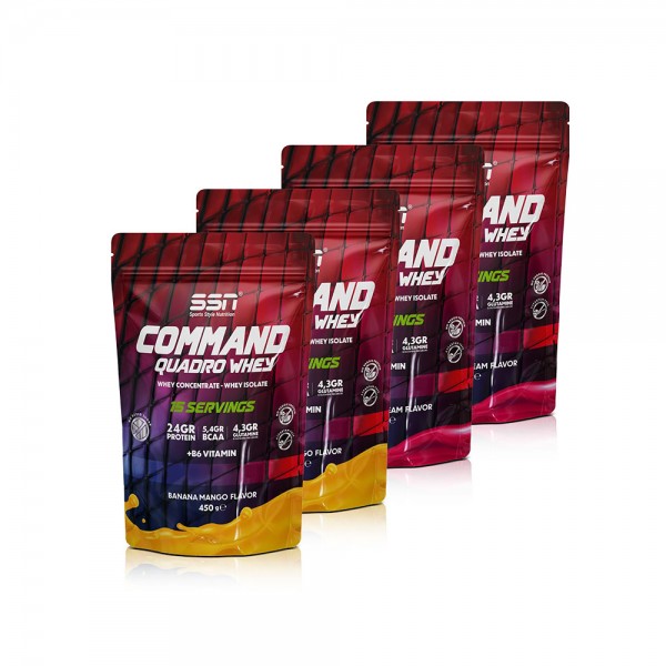 SSN Sports Style Nutrition Command Quadro Whey 1800 Gr 60 Şase MIX Çilek - Muz Mango (15 x 4 Doypacks) Kombinasyon