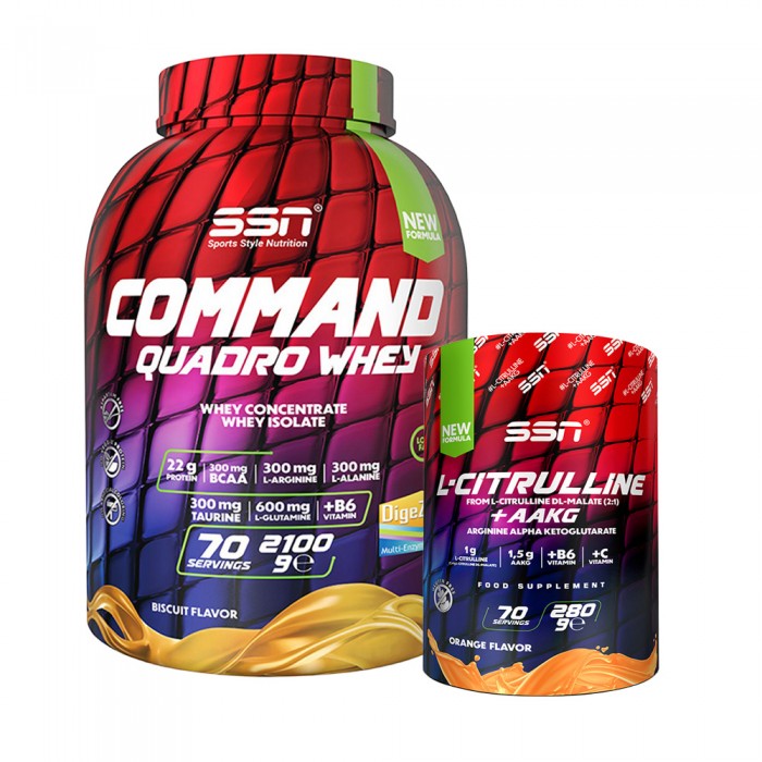 SSN Pump Protein Paketi ( Command Quadro Whey 2100Gr (Bisküvi) + SSN Citrulline Malate+AAKG)