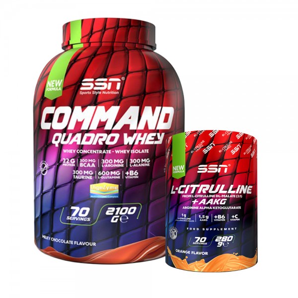 SSN Pump Protein Paketi ( Command Quadro Whey 2100Gr (Çikolata) + SSN Citrulline Malate+AAKG)