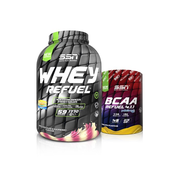 Refuel Kombinasyonu 5 ( SSN Whey Refuel Beyaz Çikolata Ahududu + SSN Bcaa 315g )