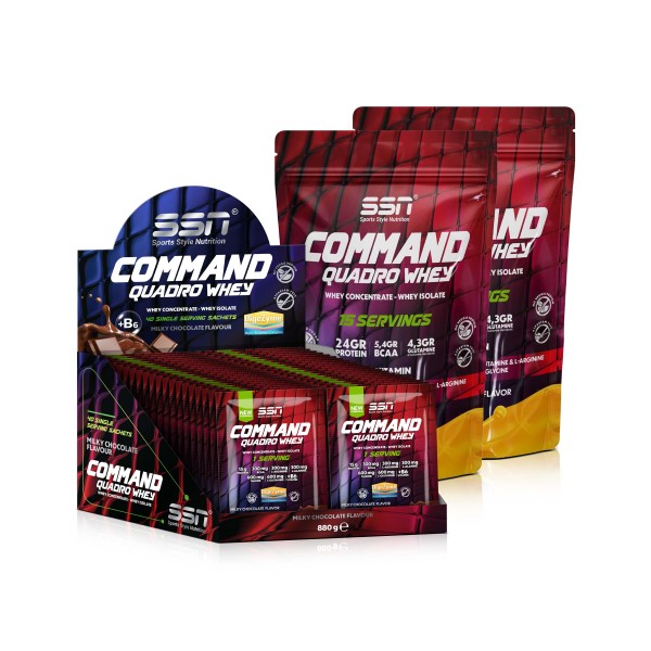 SSN Sports Style Nutrition Command Quadro Whey 1780 Gr 70 Şase MIX Çikolata- Muz Mango ( 40 x 1 box - 15 x 2 Doypacks) Kombinasyon