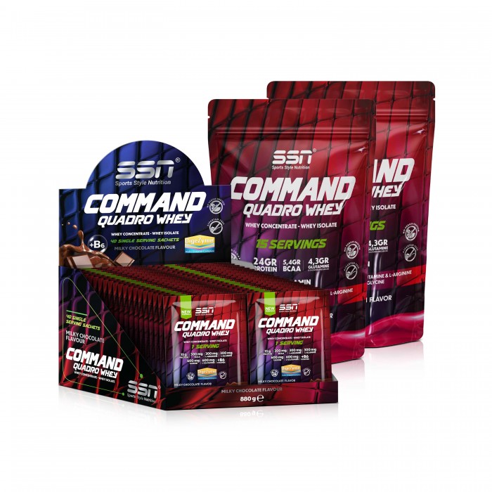 SSN Sports Style Nutrition Command Quadro Whey 1780 Gr 70 Şase MIX Çikolata-Çilek    ( 40 x 1 box - 15 x 2 Doypacks) Kombinasyon