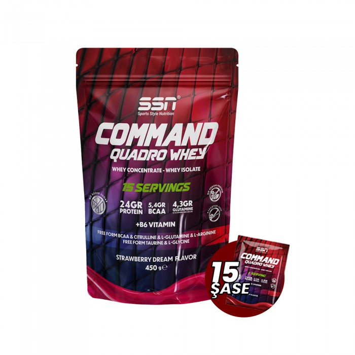 SSN Sports Style Nutrition Command Quadro Whey 30 Gr 15 Şase Doypack 450 Gr (Çilek) Protein Tozu