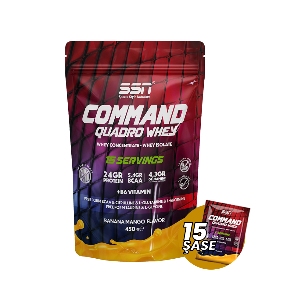 SSN Command Quadro Whey 30 Gr x 15 Sachets 450 Gr. Muz & Mango Aromalı