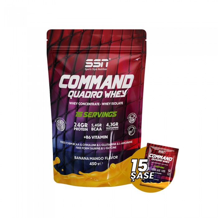 SSN Sports Style Nutrition Command Quadro Whey 30 Gr 15 Şase Doypack 450 Gr (Muz-Mango) Protein Tozu